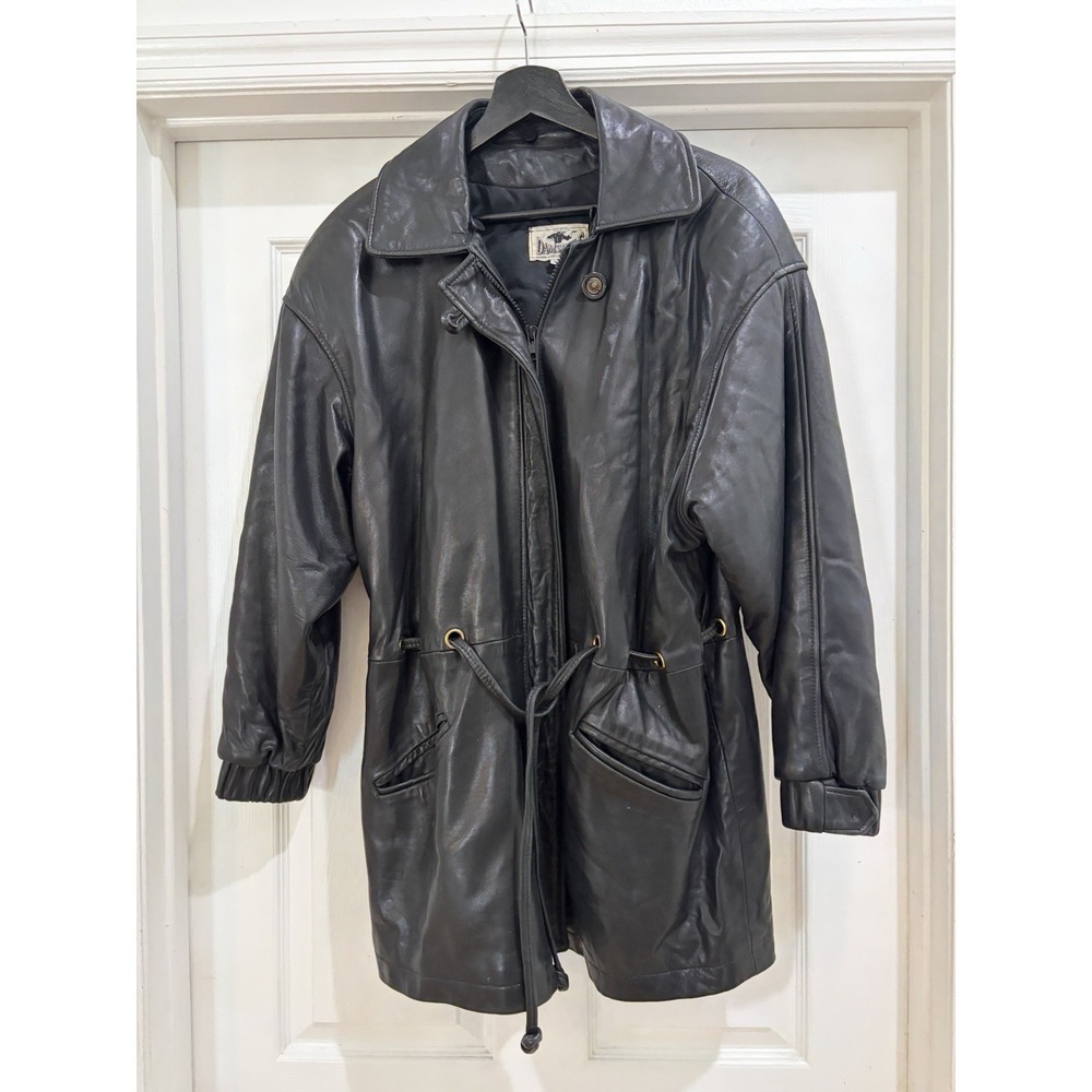 Vintage Damselle New York Genuine Leather Coat Jacket Women XS Black 80s 90s